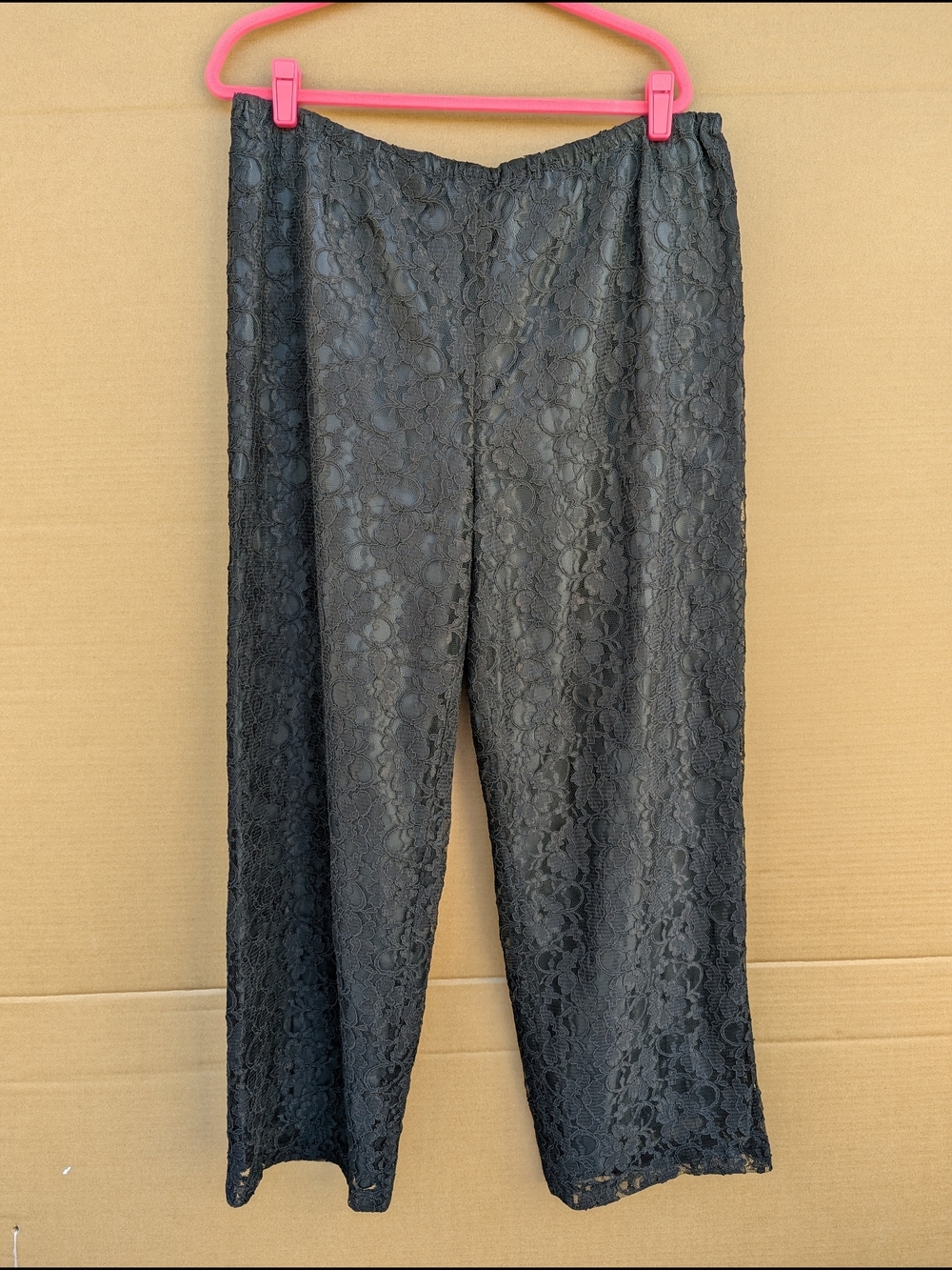 Preston & York Black Lace Wide Leg Pants Elastic Waist Romantic Goth Party XL